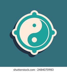 Green Yin Yang symbol of harmony and balance icon isolated on green background. Long shadow style. Vector