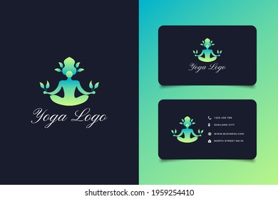 Green Yoga Logo Design with Human Holding Leaves