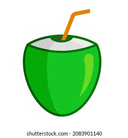 Green Young Coconut Drink with Straw Vector Icon Illustration Minimal Flat logo 
