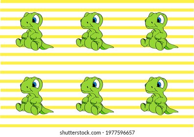 green young dinosaur set, yellow lines pattern background