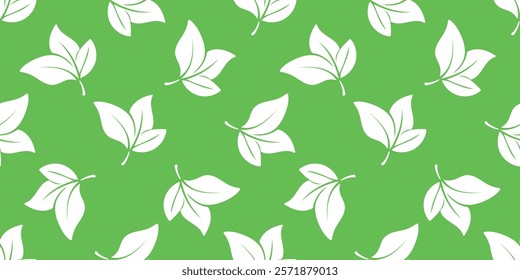 Green young juicy foliage summer seamless pattern. Leafy nature background. Eco print with leaves for textiles, packaging, design. Vector graphics