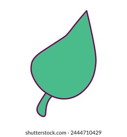 Hoja joven verde dibujada por un niño. Ilustración descuidada infantil brillante para el diseño del Anuncio festivo de la primavera. Elemento de Vector dibujado a mano plana aislado sobre fondo blanco