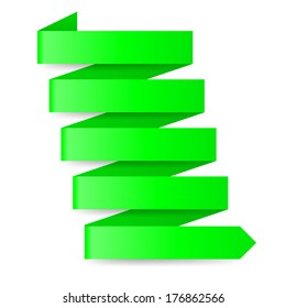 Green zigzag paper arrow on white background