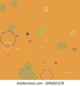 Green Zigzag Pink Colorful Ring Red Blue Geometrical Design. Wave Purple Rectangle Circle Yellow Polygonal Pastel Hipster Background. Orange Stars Violet Simple Bright Square Hearts Background.