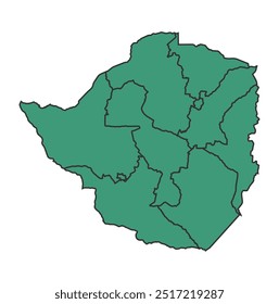 Verde Zimbabue Mapa simple con el Vector del contorno fronterizo de los estados