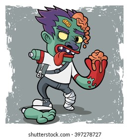 Green zombie with brains. 