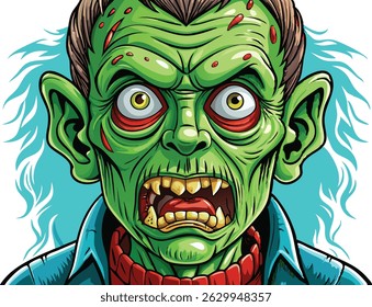 rosto zumbi verde no fundo isolado branco