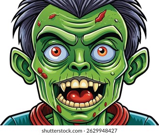 green zombie face on white isolated background