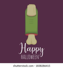 Green zombie finger. Happy halloween card - Vector