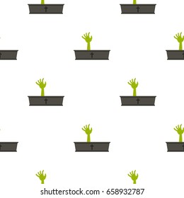 Green zombie hand coming out of his coffin pattern seamless for any design vector illustration