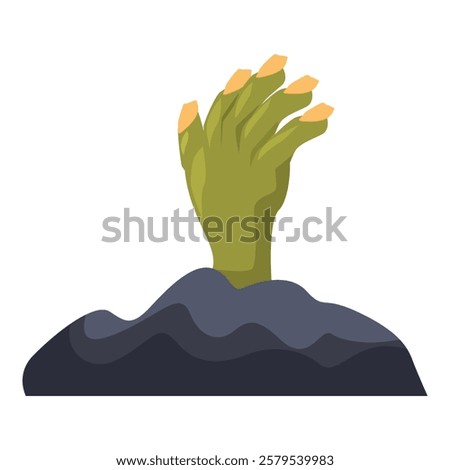 Green zombie hand reaching out of the ground