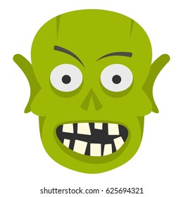 Green zombie head icon flat isolated on white background vector illustration