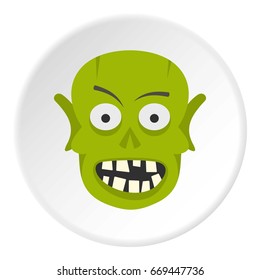 Green zombie head icon in flat circle isolated on white background vector illustration for web