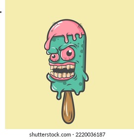 green zombie ice cream, vector design and doodle, for tshirt design, company logo and others