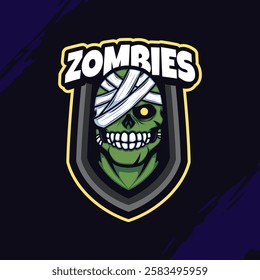 Green Zombie Mascot Logo Wrapped in Bandages