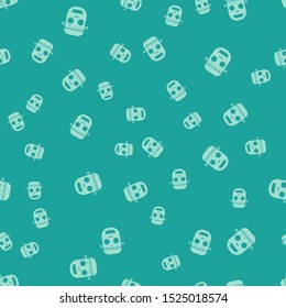 Green Zombie mask icon isolated seamless pattern on green background. Happy Halloween party.  Vector Illustration