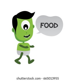 green zombie monster character looking for food vector art illustration