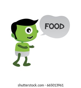 green zombie monster character looking for food vector art illustration