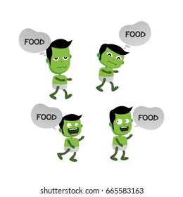 green zombie monster character looking for food vector art illustration