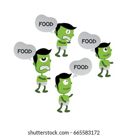 green zombie monster character looking for food vector art illustration