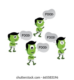 green zombie monster character looking for food vector art illustration