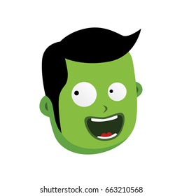 green zombie monster head - flat cartoon character vector art