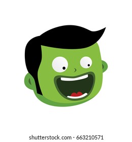 green zombie monster head - flat cartoon character vector art