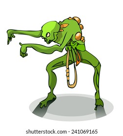 Green Zombie Monster, Vector Illustration isolated on White Background. 