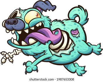 Green Zombie Pug Dog Running With Tongue Out. Vector Clip Art Illustration With Simple Gradients. All In A Single Layer. 
