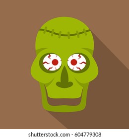 Green zombie skull icon. Flat illustration of green zombie skull vector icon for web isolated on coffee background