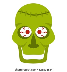 Green zombie skull icon flat isolated on white background vector illustration