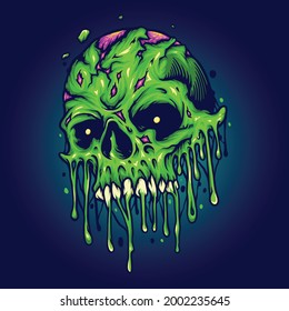 Green Zombie Skull Isolated Melt Vector illustrations for your work Logo, mascot merchandise t-shirt, stickers and Label designs, poster, greeting cards advertising business company or brands.