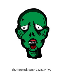
green zombie with starving face