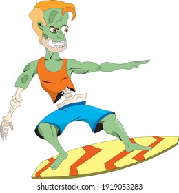 Green Zombie Surfer on a white background