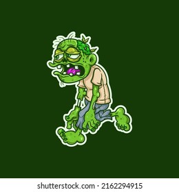 Green Zombie with Weed Brain Walking Barefoot