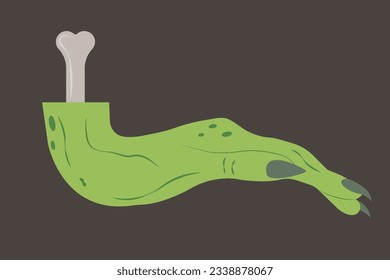 Green zombie or witch hand with nails and bone sticking out, illustration for all saints day, october 31st. Vector illustration