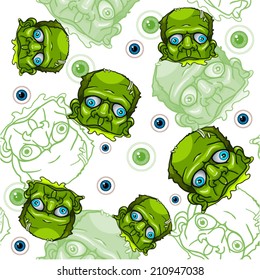 Green zombie's head. background.