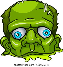 Green zombie's head. Isolated on white background.