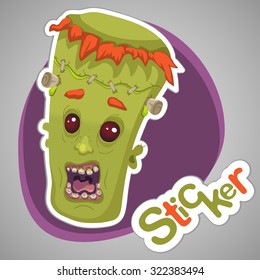 Green zombie's head. Vector illustration for your design. Sticker Halloween