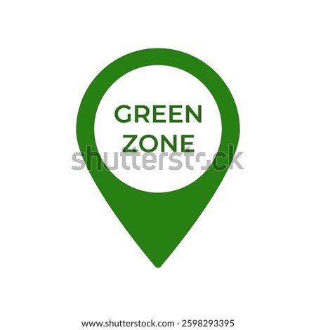 Green zone pin icon featuring bold text on a white circle, symbolizing an environmentally friendly area.
