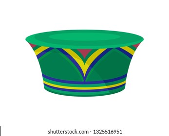 Green Zulu Hat With Bright Ornament. African Traditional Headdress For Women. Female Accessory. Flat Vector Icon