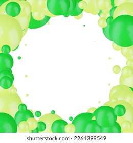 Greenand yellow pile of balls pattern background. 3d rendering. Photoframe.