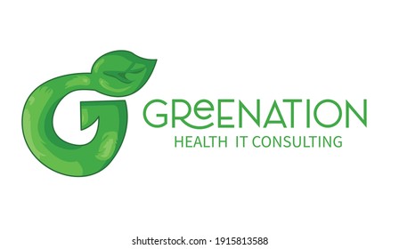 Greenation logo design letter G with a leaf on the end