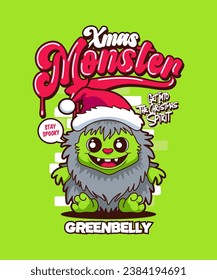 Greenbelly Funny Xmas Cartoon Illustration.