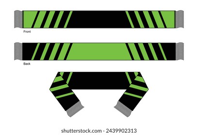 Green-Black Soccer Fans Scarf Design On White Background.
Front and Back View, Vector File.