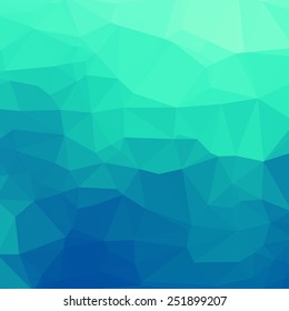 Green-blue abstract square geometric background consisting of colored triangles.