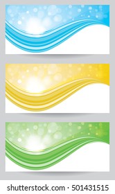 Green,Blue and Green different color set wave business template with sparkle bokeh modern texture pattern for message website design. Abstract vector business background design.