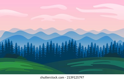 Tonos verdes y azules del paisaje montañoso y los bosques. Perfecto para un cartel.
