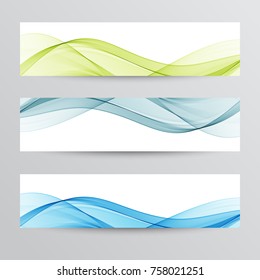 Green,blue,pink wave banners set