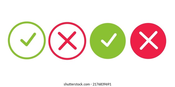 Greencheck mark and cross mark symbols icon element in circle Simple ok yes no graphic design. Right checkmark symbol accepted and rejected. Vector illustration